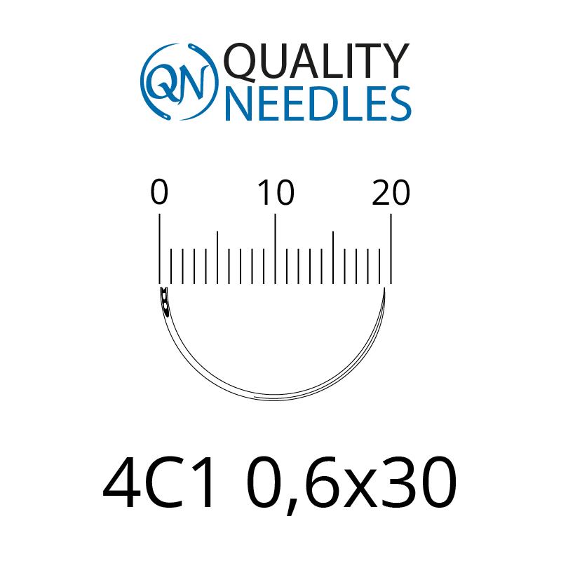 Голки хірургічні зворотно-ріжучі, 4/8 (1/2), пружинне вушко, розмір 0,6х30 мм, 10 шт.